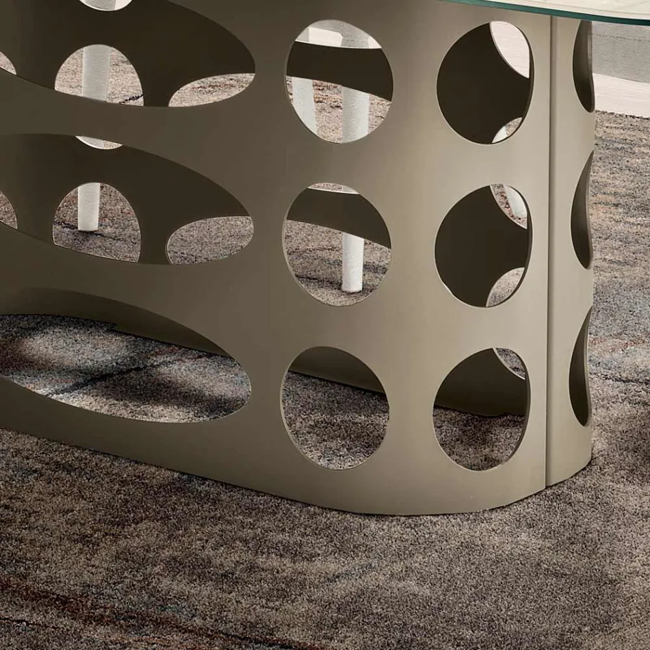 Tavolo Fisso 210x110 cm con Piano in Vetro Rigato Made in Italy - Tano Viadurini