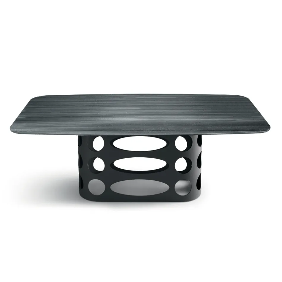 Tavolo Fisso 210x110 cm con Piano in Vetro Rigato Made in Italy - Tano Viadurini