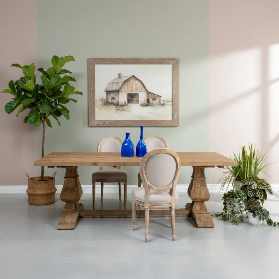 Tavolo Fisso 240x100 cm in Legno di Pino Naturale Invecchiato - Africo Viadurini