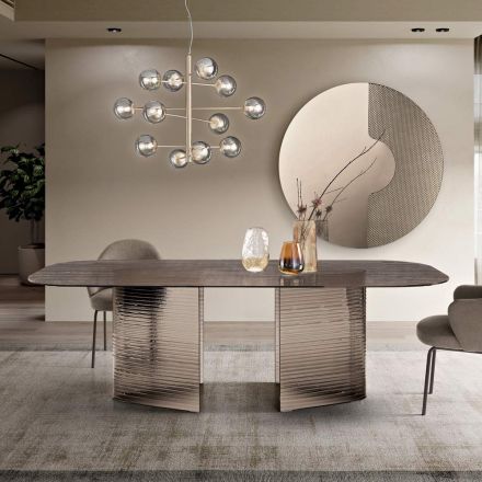 Tavolo Fisso 240x120 cm in Vetro Rigato Trasparente Made in Italy - Varo Viadurini