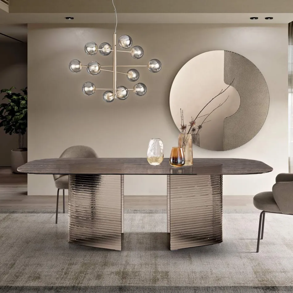 Tavolo Fisso 240x120 cm in Vetro Rigato Trasparente Made in Italy - Varo Viadurini