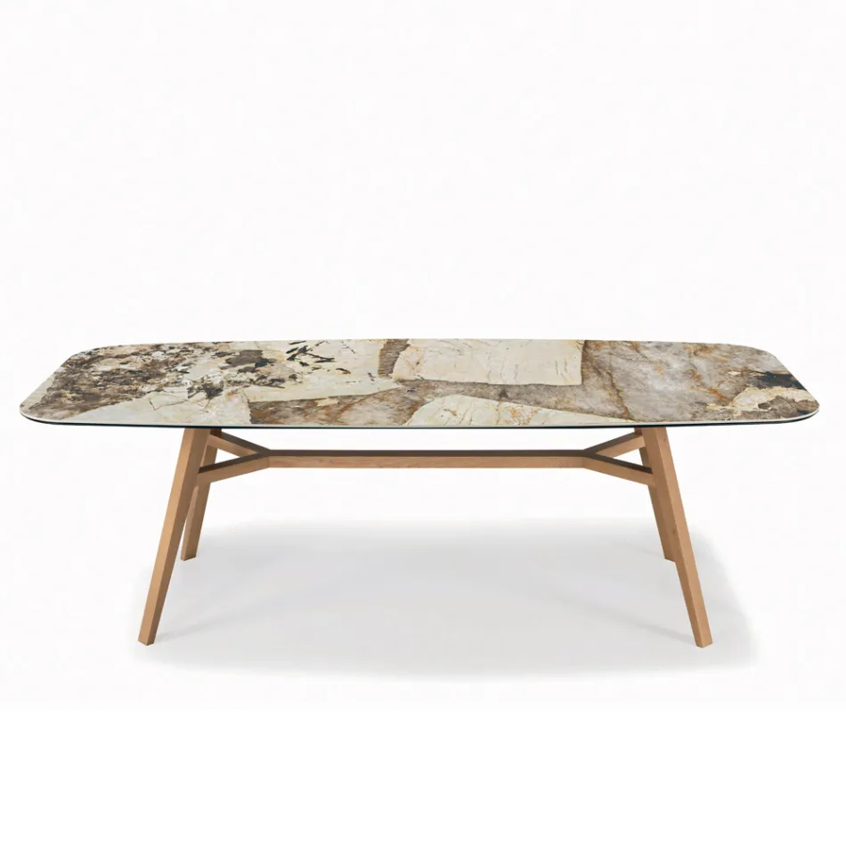 Tavolo Fisso a Botte con Base in Frassino Tinta Noce Canaletto Made in Italy - Nord  Viadurini