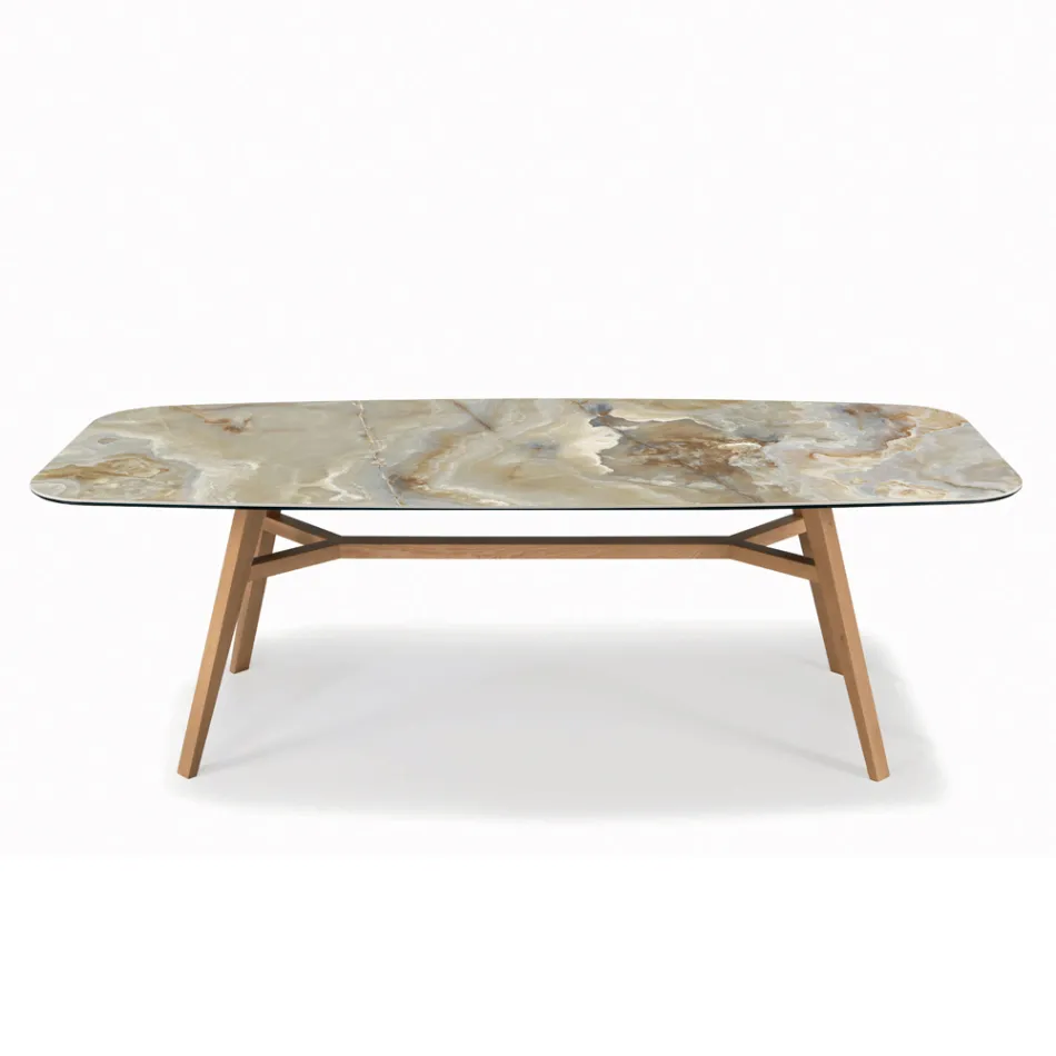 Tavolo Fisso a Botte con Base in Frassino Tinta Noce Canaletto Made in Italy - Nord  Viadurini