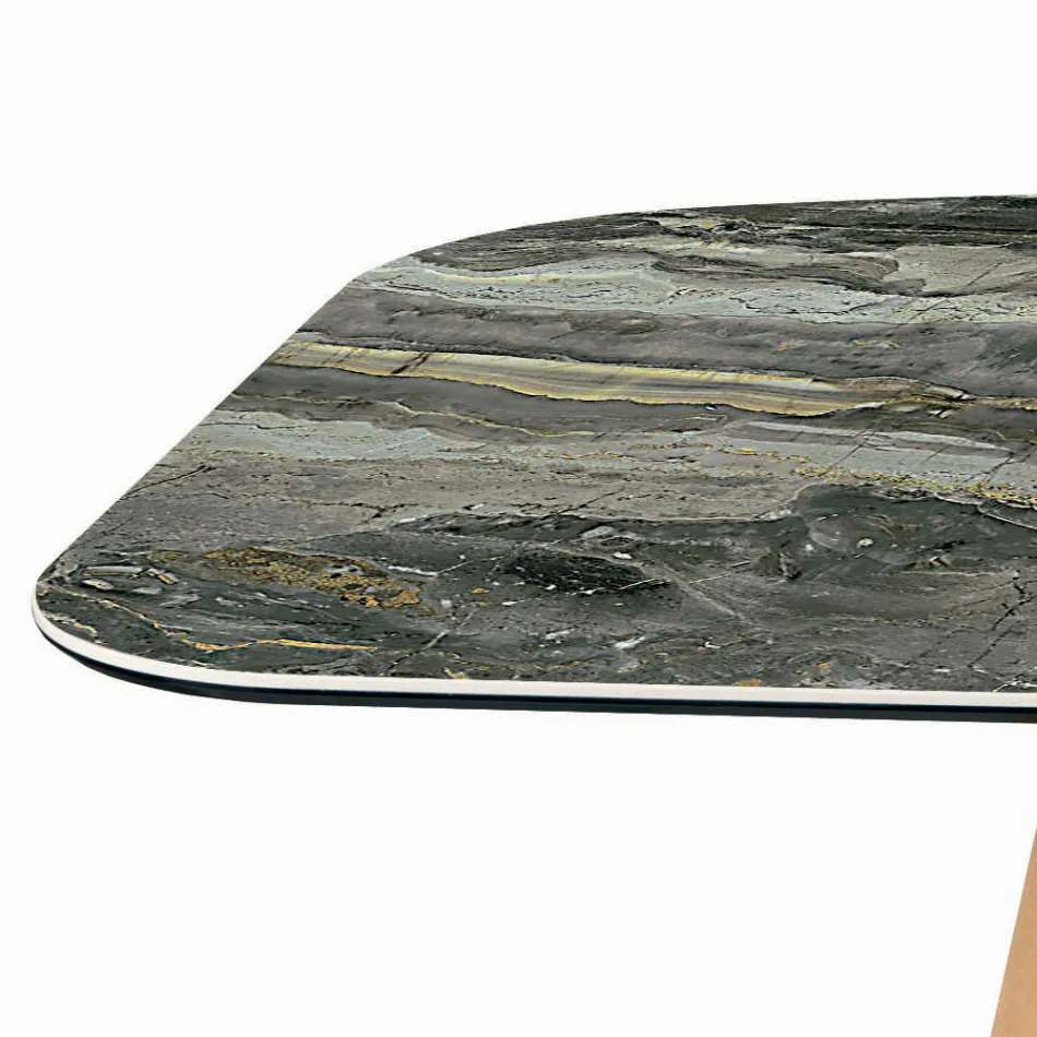 Tavolo Fisso a Botte con Base in Frassino Tinta Noce Canaletto Made in Italy - Nord  Viadurini