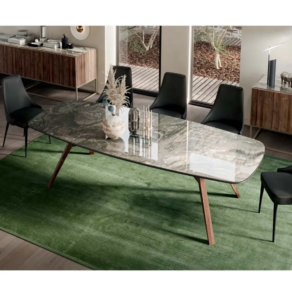 Tavolo Fisso a Botte con Base in Frassino Tinta Noce Canaletto Made in Italy - Nord  Viadurini