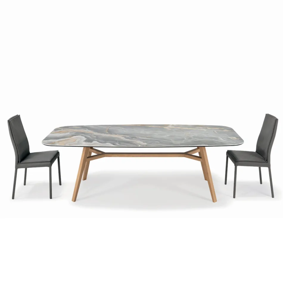 Tavolo Fisso a Botte in Ceramica e Legno di Frassino Made in Italy - Nord  Viadurini