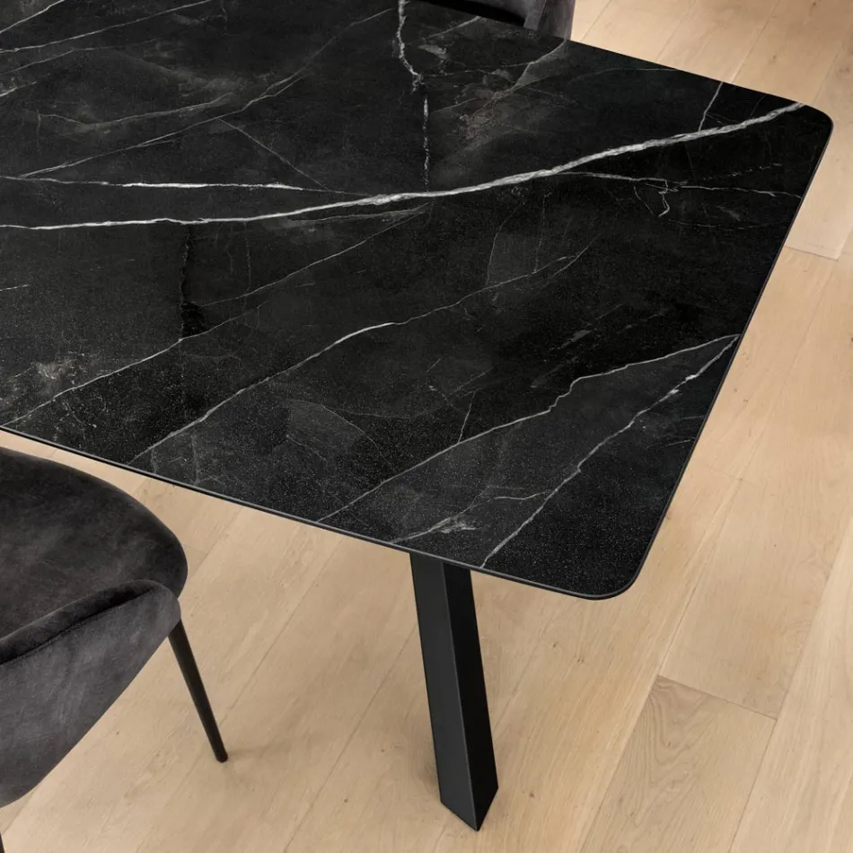 Tavolo Fisso a Botte in Laminam Calacatta Black Lucido - Dialogo Viadurini