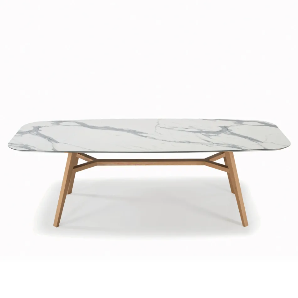 Tavolo Fisso a Botte in Laminato e Legno di Frassino Made in Italy - Nord  Viadurini