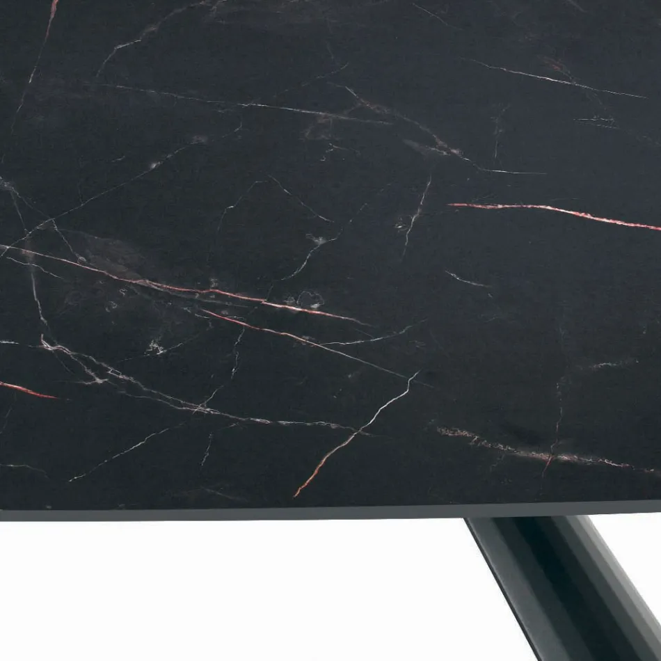 Tavolo Fisso con Base in Acciaio Nero e Piano in Laminato Made in Italy - Occhiali Viadurini