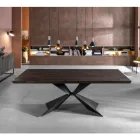 Tavolo Fisso con Base in Metallo e Piano in Rovere Impiallacciato - Marina Viadurini