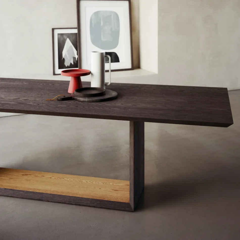 Tavolo Fisso con Piano Bisellato e Basamento Bicolore Made in Italy - Jadis Viadurini