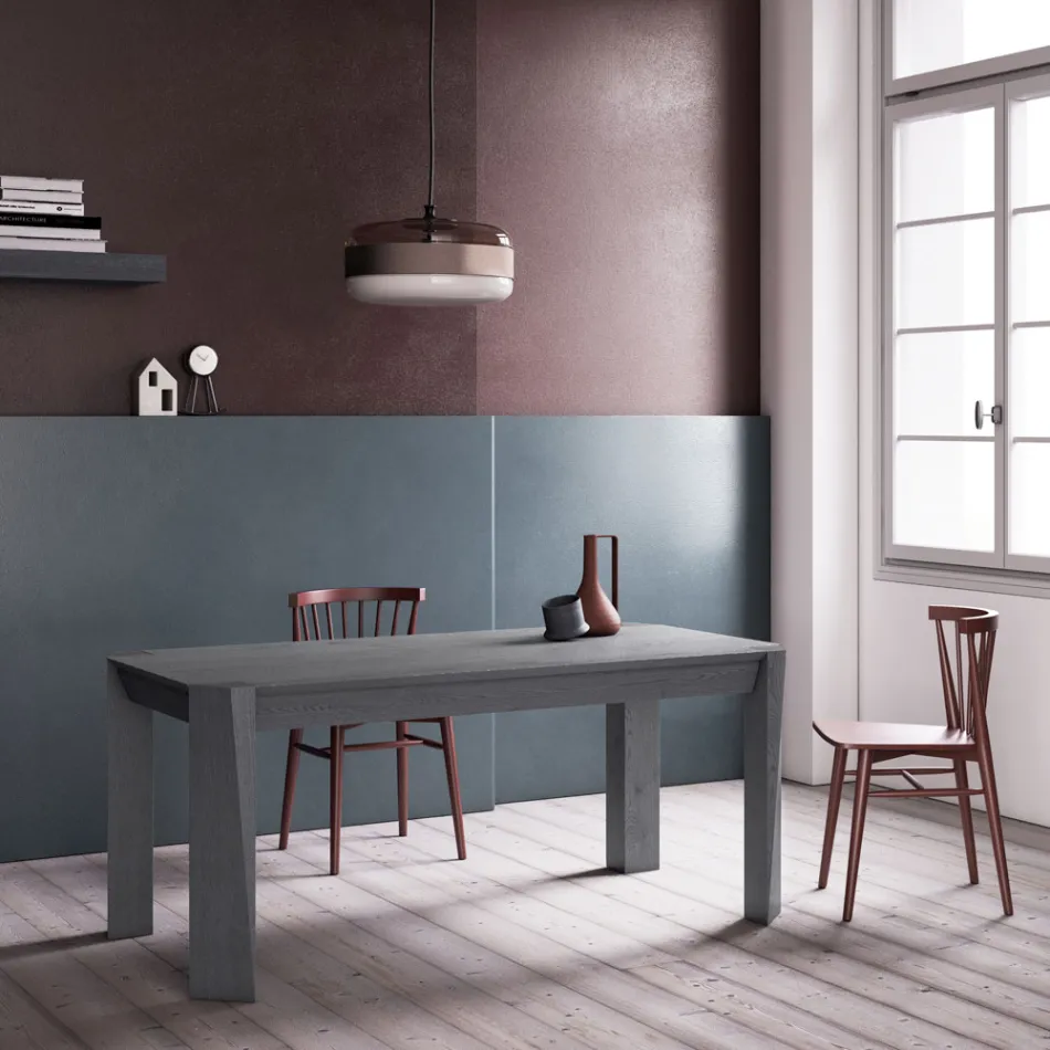 Tavolo Fisso con Piano Bisellato Listellare Made in Italy - Tratto Viadurini