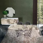 Tavolo Fisso con Piano in Ceramica a Botte e Base in Acciaio Made in Italy - Ezzellino  Viadurini