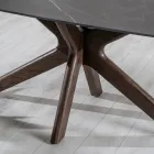 Tavolo Fisso con Piano in Ceramica e Base in Legno Massello di Noce - Arancio Viadurini