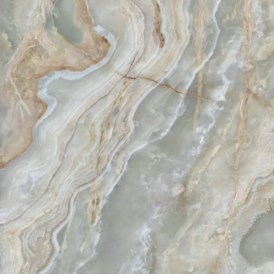 Tavolo Fisso con Piano in Ceramica Onice Argento Lucido Made in Italy - Grotta  Viadurini