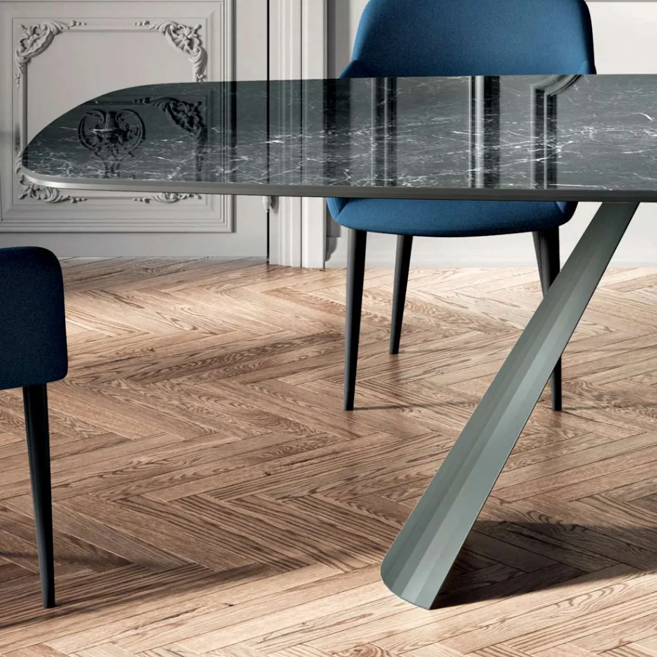 Tavolo Fisso da Pranzo con Piano a Botte in Ceramica Made in Italy - Occhiali Viadurini