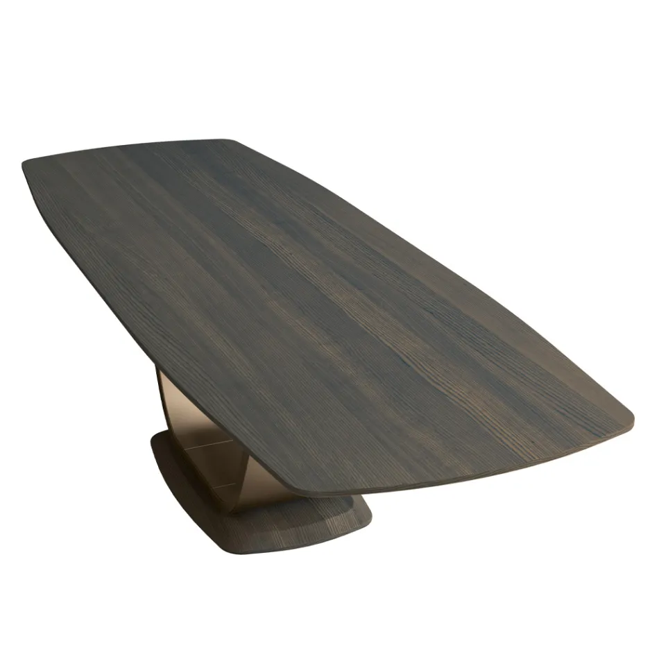 Tavolo Fisso da Salotto in Legno Massello con Piedistallo Centrale - Luuk Viadurini