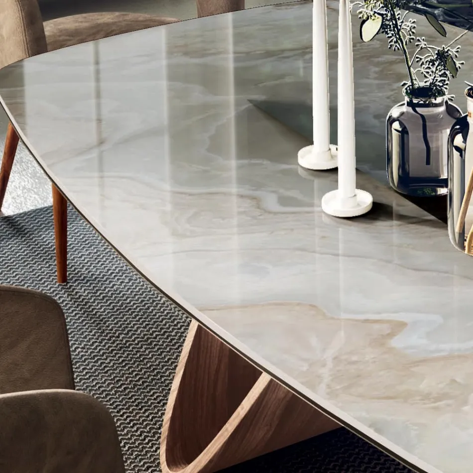 Tavolo Fisso da Soggiorno con Base in Legno Made in Italy - Equatore Viadurini