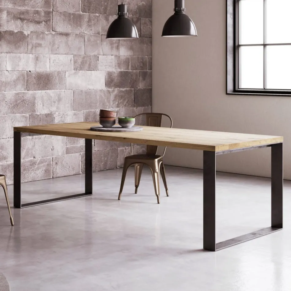 Tavolo Fisso Impiallacciato Rovere Spaccato Naturale Made in Italy - Telmerini Viadurini