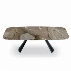 Tavolo Fisso in Ceramica e Base in Acciaio Verniciato Nero Made in Italy - Occhiali Viadurini