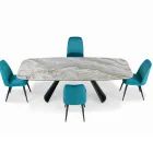 Tavolo Fisso in Ceramica e Base in Acciaio Verniciato Nero Made in Italy - Occhiali Viadurini