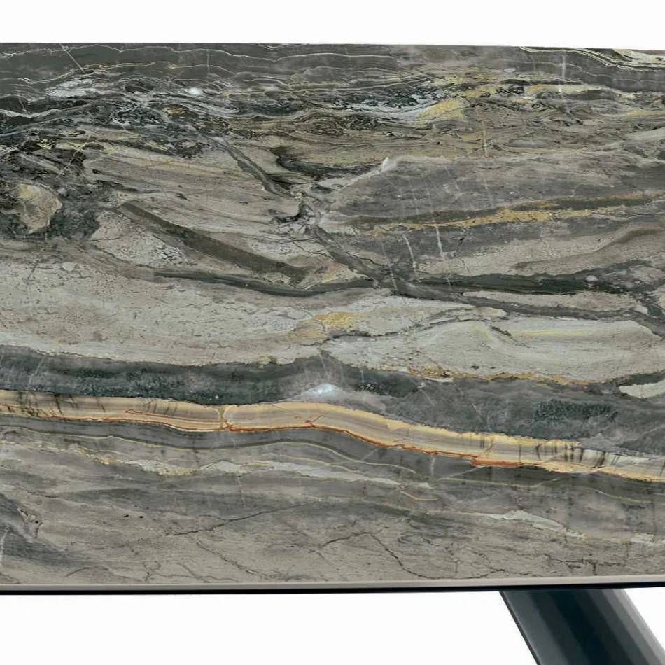 Tavolo Fisso in Ceramica e Base in Acciaio Verniciato Nero Made in Italy - Occhiali Viadurini