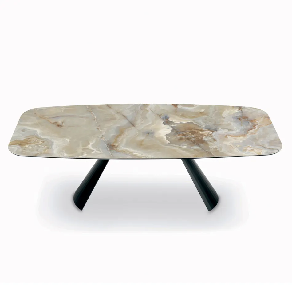 Tavolo Fisso in Ceramica e Base in Acciaio Verniciato Nero Made in Italy - Occhiali Viadurini