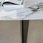 Tavolo Fisso in Metallo e Piano in Ceramica Arabesque Lucido - Eronte Viadurini