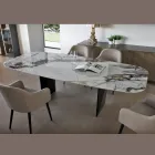 Tavolo Fisso in Metallo e Piano in Ceramica Arabesque Lucido - Eronte Viadurini