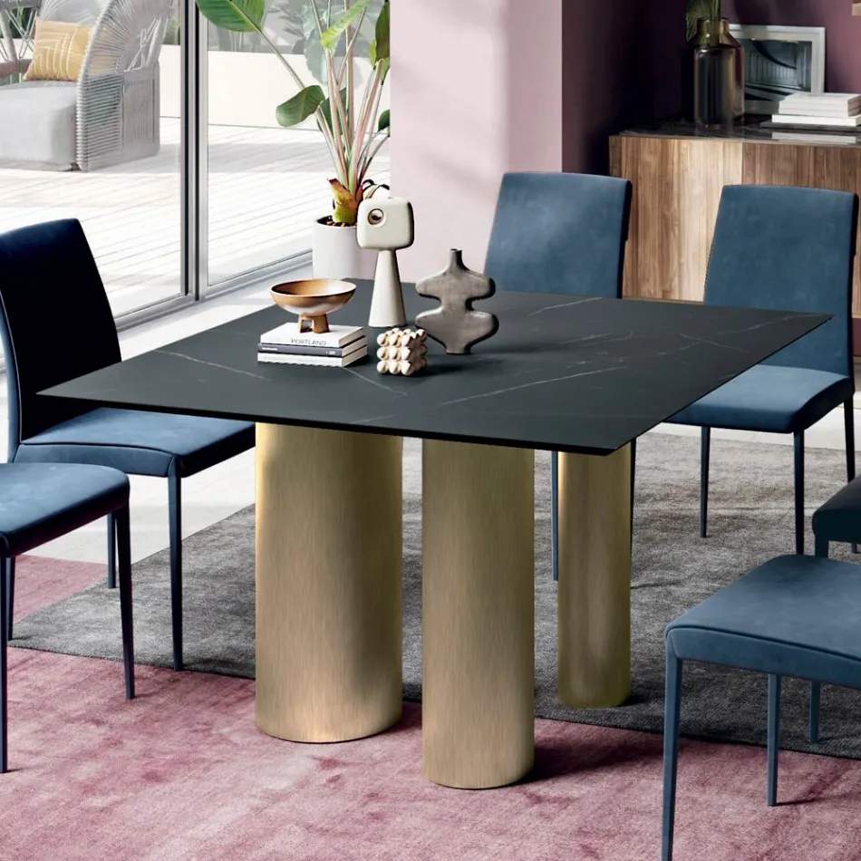 Tavolo Fisso Quadrato in Laminato e Acciaio Made in Italy - Forbice Viadurini