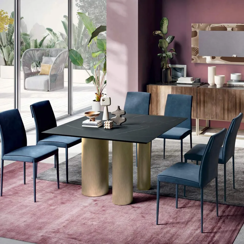 Tavolo Fisso Quadrato in Laminato e Acciaio Made in Italy - Forbice Viadurini