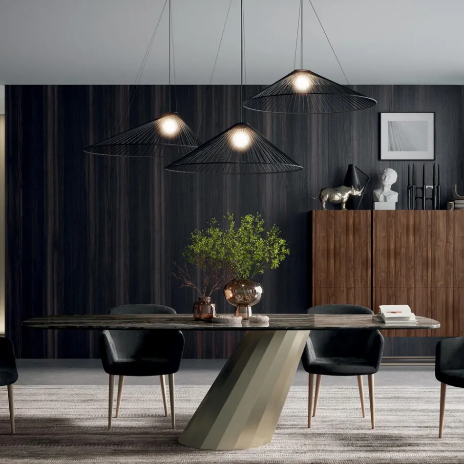 Tavolo Fisso Rettangolare in Acciaio e Ceramica Made in Italy - Pantaloni Viadurini