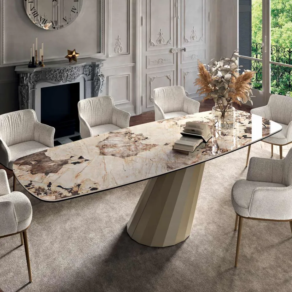 Tavolo Fisso Rettangolare in Acciaio e Ceramica Made in Italy - Pantaloni Viadurini