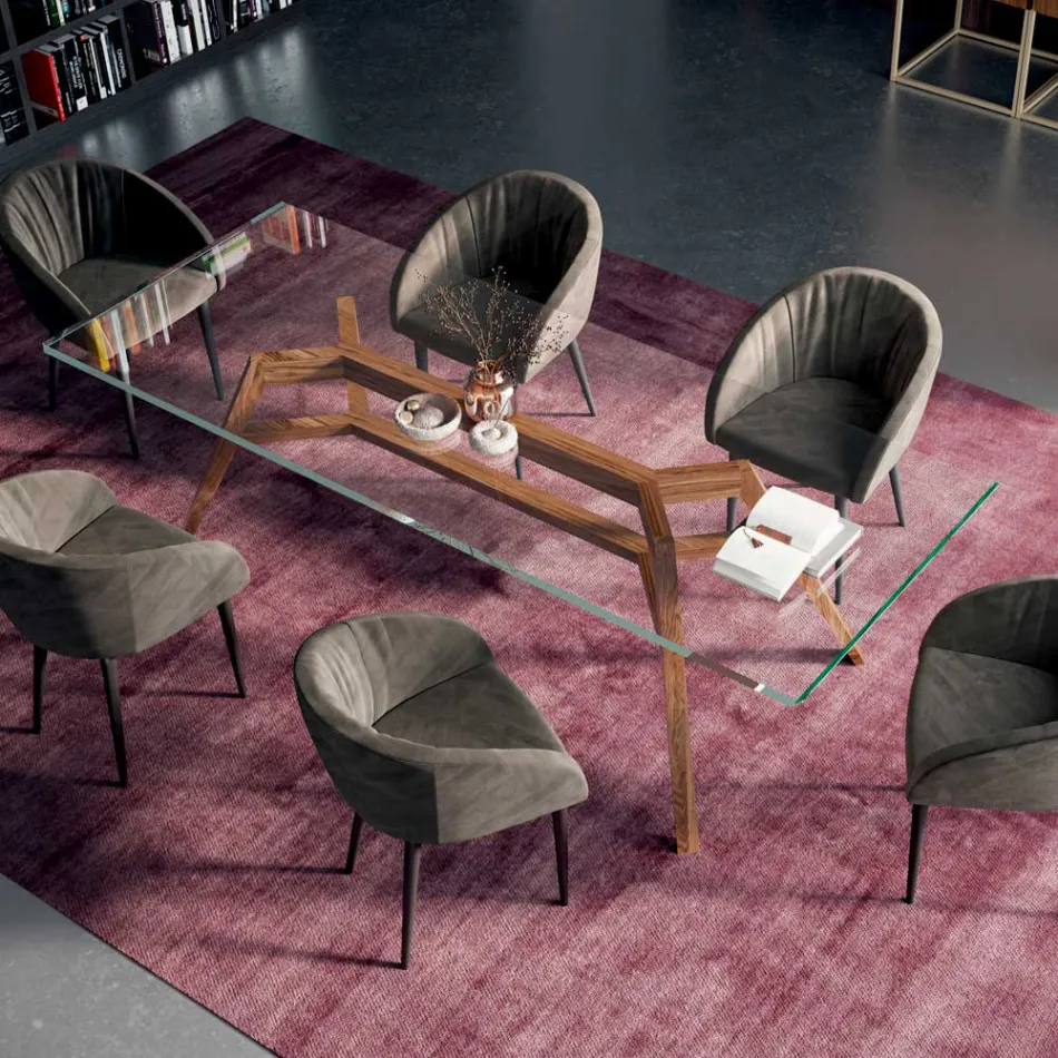 Tavolo Fisso Rettangolare in Vetro Extrachiaro e Frassino Made in Italy - Nord  Viadurini