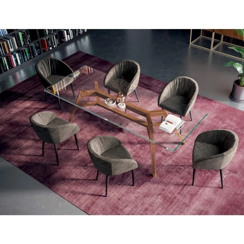 Tavolo Fisso Rettangolare in Vetro Extrachiaro e Frassino Made in Italy - Nord  Viadurini