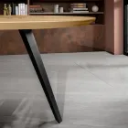 Tavolo Fisso Rotondo con Piano in Rovere Impiallacciato e Base Metallo - Ciclamino Viadurini