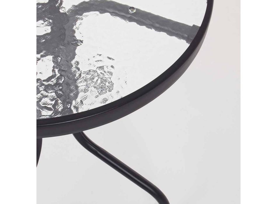 Tavolo in Acciaio da Giardino con Piano in Vetro Tondo Design Elegante - Purizia Viadurini