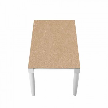 Tavolo in Ceramica e Gambe in Legno Bianco 6 Posti di Design - Claudiano