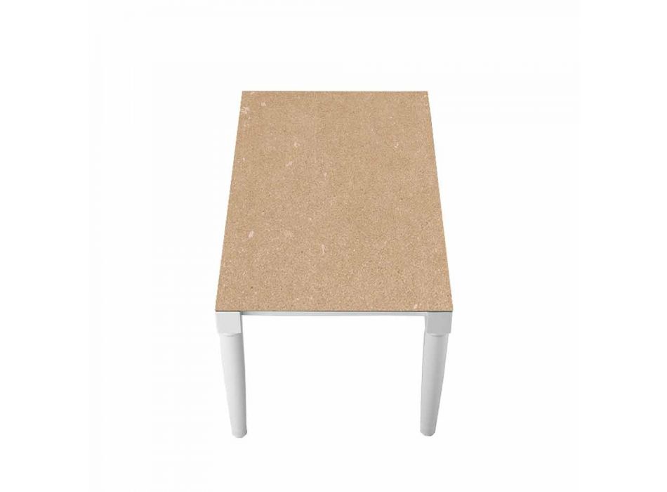Tavolo in Ceramica e Gambe in Legno Bianco 6 Posti di Design - Claudiano
