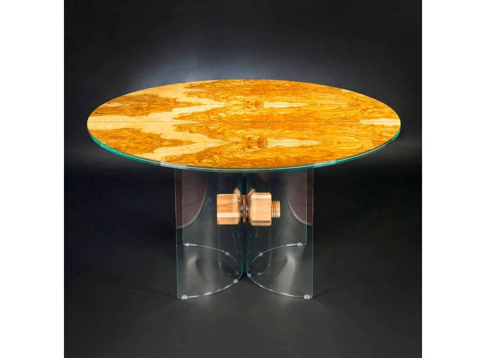 Tavolo in legno di olivo e vetro tondo Portofino Vgnewtrend Viadurini