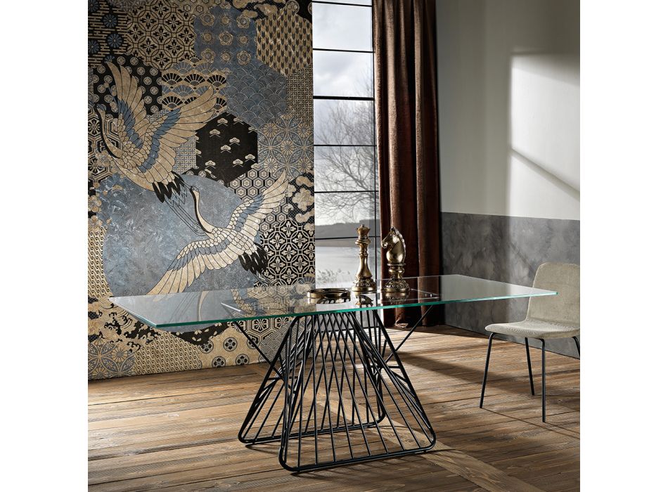 Tavolo in vetro temperato di design moderno fatto in Italia, Mitia Viadurini