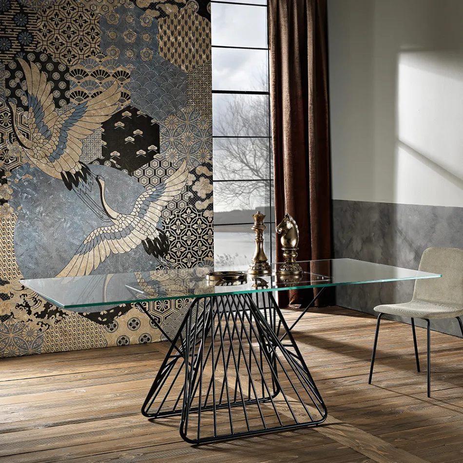 Tavolo in vetro temperato di design moderno fatto in Italia, Mitia Viadurini