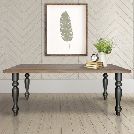 Tavolo Living Placcato in Rovere Massellato Prodotto in Italia – Geolier Viadurini