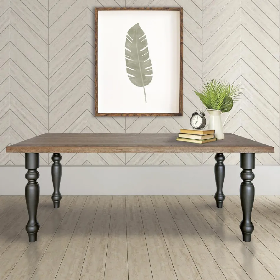 Tavolo Living Placcato in Rovere Massellato Prodotto in Italia – Geolier Viadurini