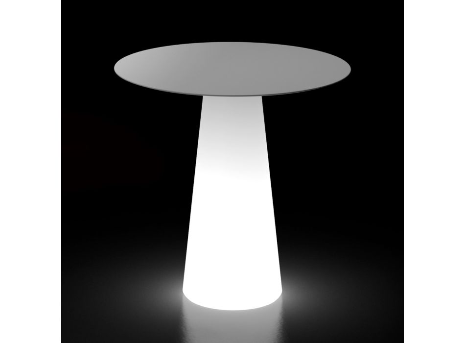 Tavolo Luminoso da Esterno con Base a Luce LED e Piano Rotondo Made in Italy - Forlina Viadurini