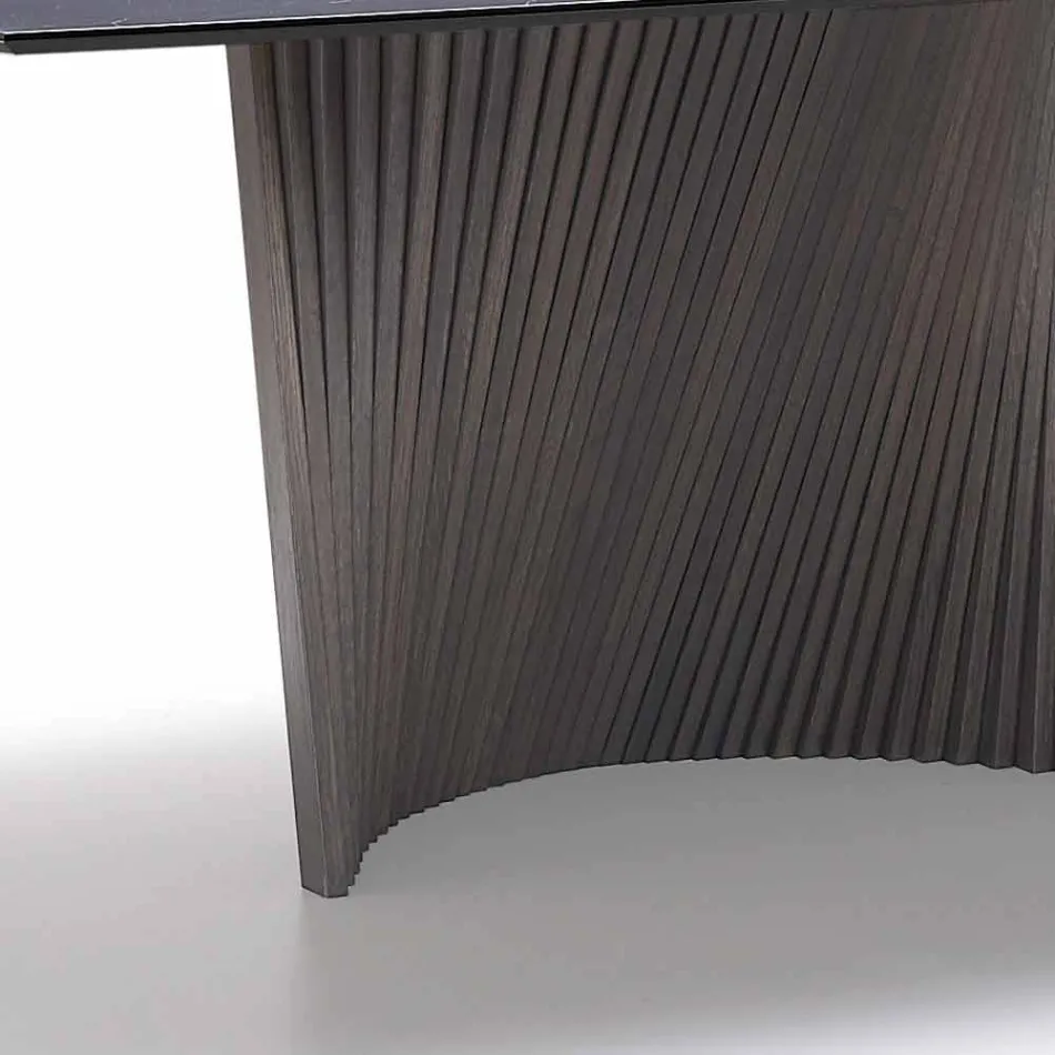 Tavolo moderno con piano in gres effetto marmo fatto in Italia, Adrano Viadurini