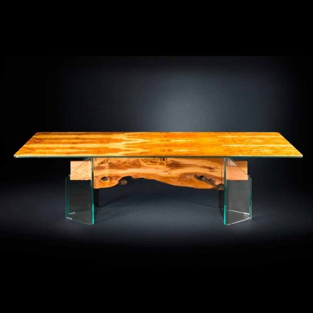 Tavolo moderno in legno di olivo e vetro rettangolare Portofino Viadurini
