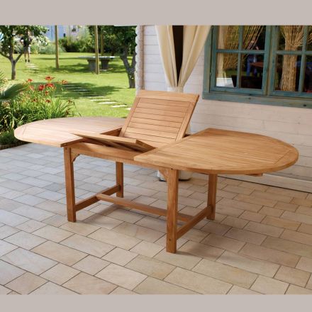 Tavolo Ovale Allungabile a 240 cm da Esterno Realizzato in Teak - Edera Viadurini