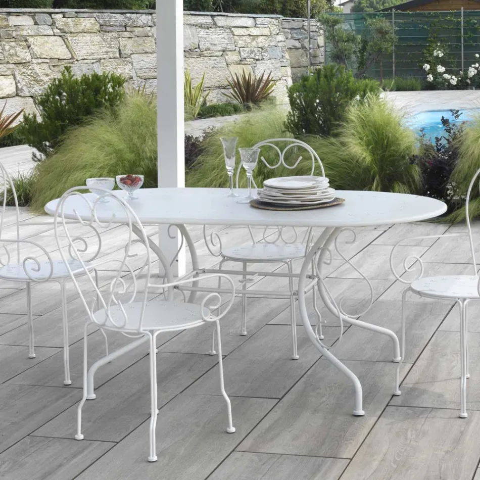 Tavolo Ovale da Giardino Realizzato Interamente in Metallo - Archivio Viadurini