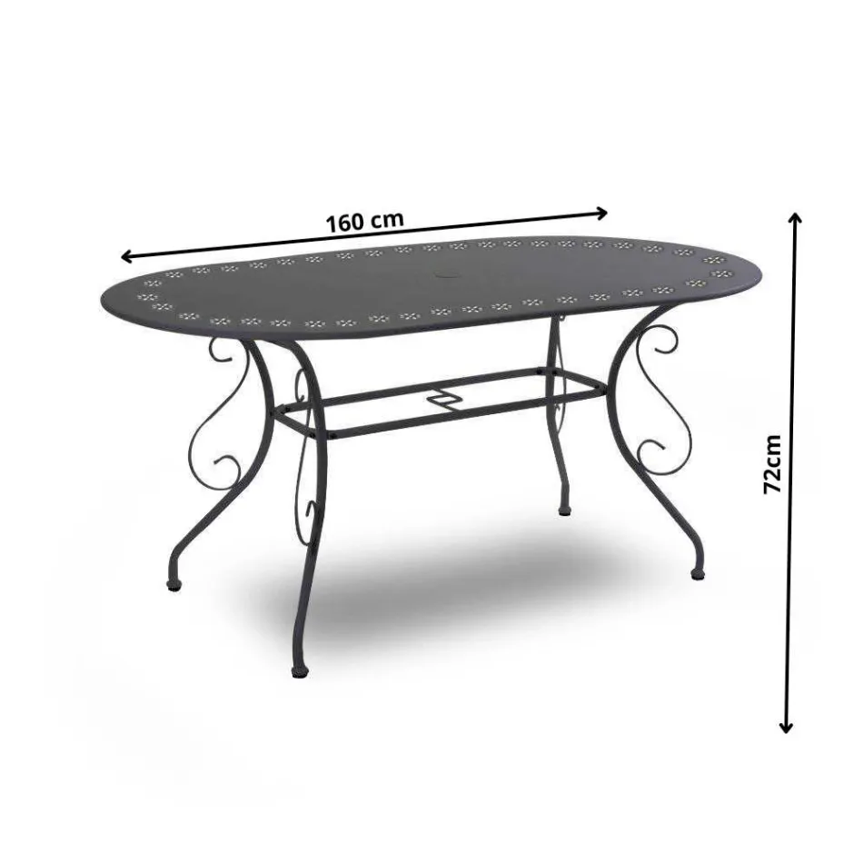 Tavolo Ovale da Giardino Realizzato Interamente in Metallo - Archivio Viadurini